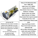 INTSUPERMAI Mini Metal Lathe 8"×39" Benchtop Imperial/Metric Lathe Auto Switch Between Metric and Imperial with Centre Frame & Drill Chuck Electronic Leadscrew Gearless 1100W Variable Speed 110V INTSUPERMAI