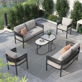 Grand patio 6-Piece Wicker Outdoor Furniture Set with Beige Thick Cushions and Coffee Table, Patio Sofa Conversation Set for Backyard, Balcony, Garden Grand patio