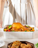 MALACASA 4.4 QT Baking Dish, 9x13 Large Casserole Dish for Oven, Ceramic Baking Pan, Rectangular Lasagna Pan Deep with Handles for Baking, Durable Microwave Oven Safe, White, Series BAKE-BAKE MALACASA