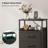 JARHETUN Night Stand Set 2 with Charging Station, 3 Drawer Nightstands with LED Lights, End Table with Outlets and USB Ports, Side Table with Open Shelf, Bedside Tables for Bedroom, Black JARHETUN