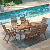 OC Orange-Casual 7 Pieces Patio Dining Set Outdoor Furniture with 6 Foldable Acacia Wooden and Rope Chairs and Large Table for Outdoor,Yard, Garden, Porch，Beige OC Orange-Casual