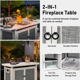 BOVONO 42inch Propane Fire Pit Table, Rectangular Gas Firepit Table with Removable Desktop,2 Tier Storage Shelves, Tempered Glass and Rain Cover for Garden, Patio & Backyard (White) BOVONO