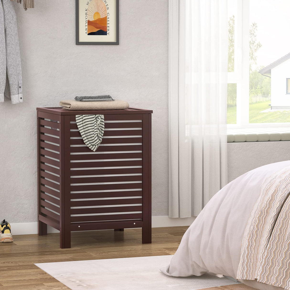 Homykic Bamboo Laundry Hamper, 2-Section 120L Laundry Hamper with Lid and Removable Liner Bag, Large Raised Laundry Basket Sorter for Clothes, Bathroom, Bedroom, Easy to Assemble, Espresso Homykic