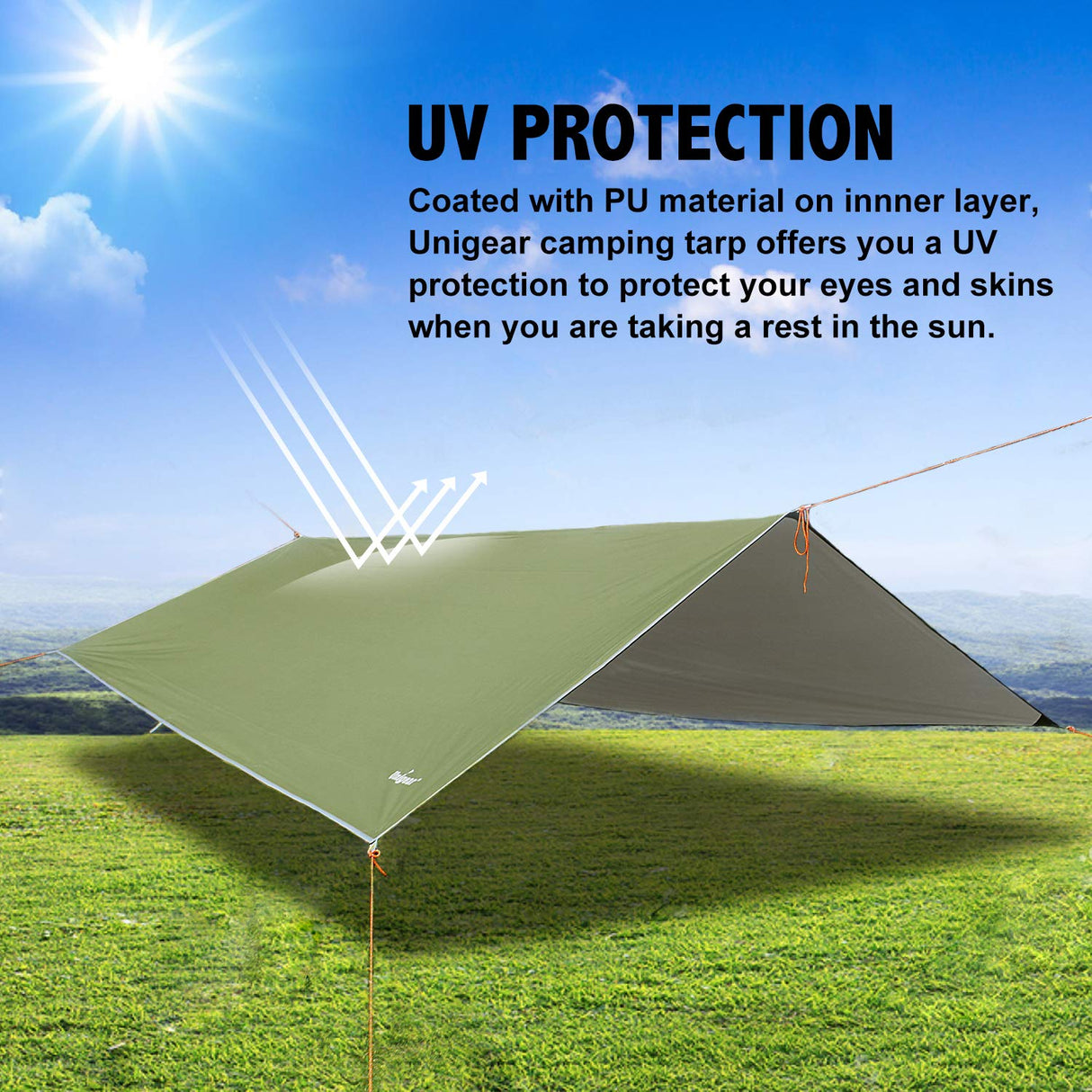 Unigear Hammock Rain Fly Waterproof Tent Tarp,13.1x9.8ft, UV Protection and PU 3000mm Waterproof, Lightweight for Camping, Backpacking and Outdoor Adventure Unigear