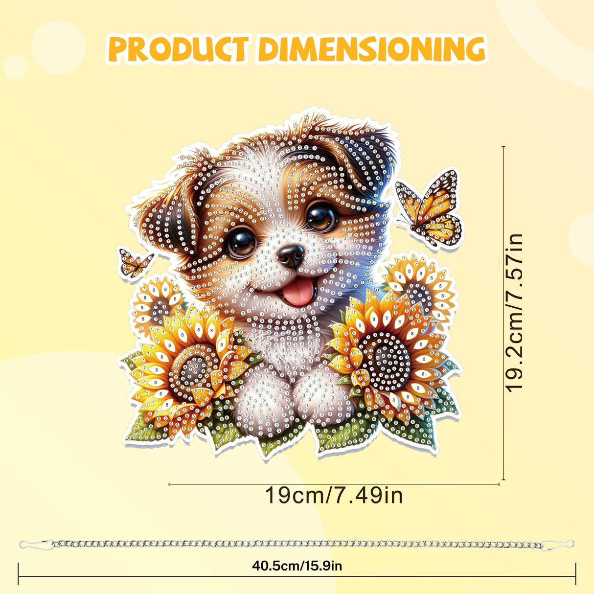 Bowetile Dog Diamond Art Hanging Kits for Adults Kids, 5D Special Shape Diamond Painting Sunflowers Pendant Kits, Animal Gem Art Suncatchers Painting Window Ornament for Home Garden Wall Decor Bowetile