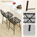 HOMCOM Rattan Counter Height Bar Stools Set of 2, 26" Wicker Barstools with Back, Modern Bar Chairs for Kitchen Island, Kitchen Counter and Dining Room, Black HOMCOM