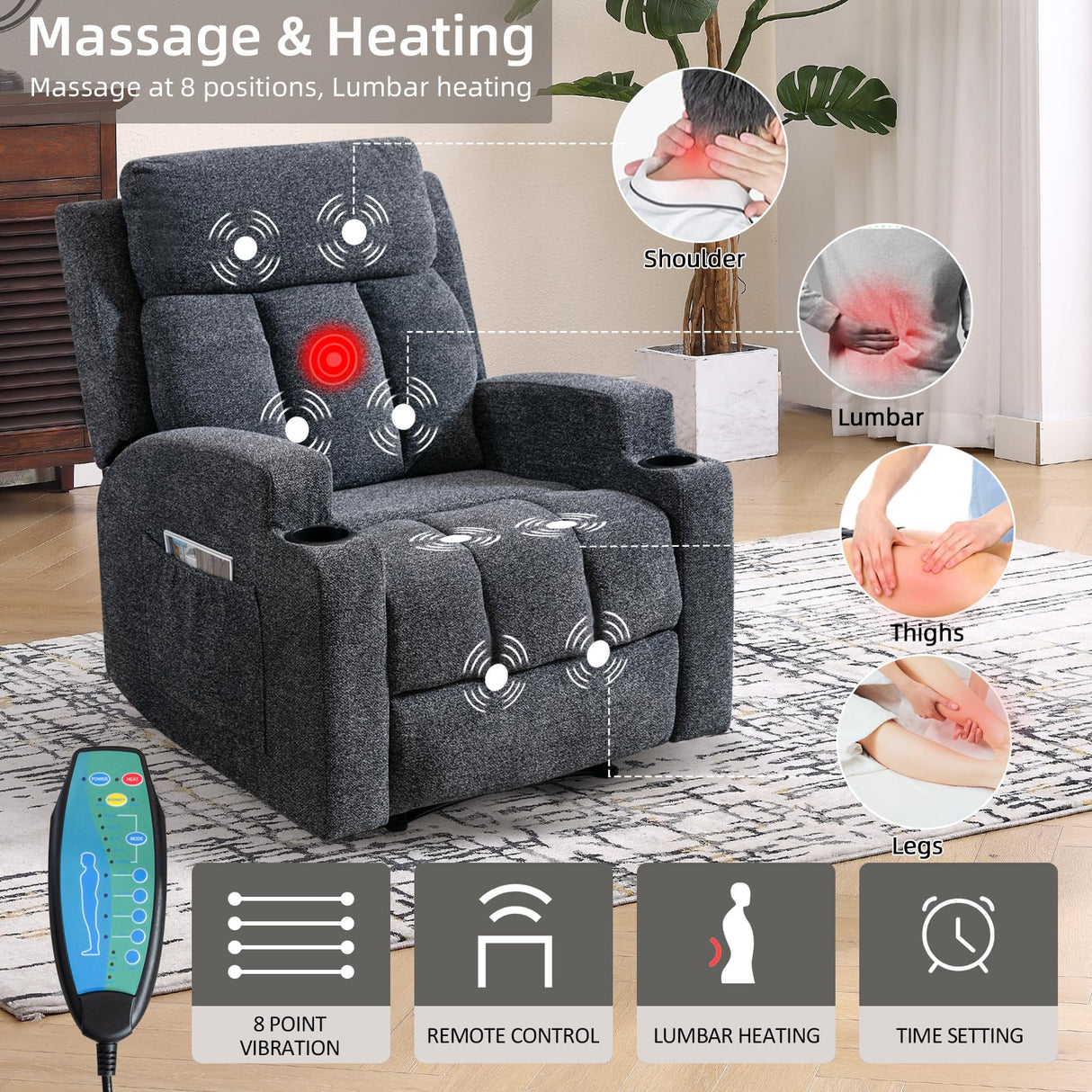 IOMOR Fabric Manual Recliner Chair for Adults, Comfy Reclining Chairs with Overstuffed Arm and Back, Single Sofa for Living Room (1, Dark Grey) IOMOR