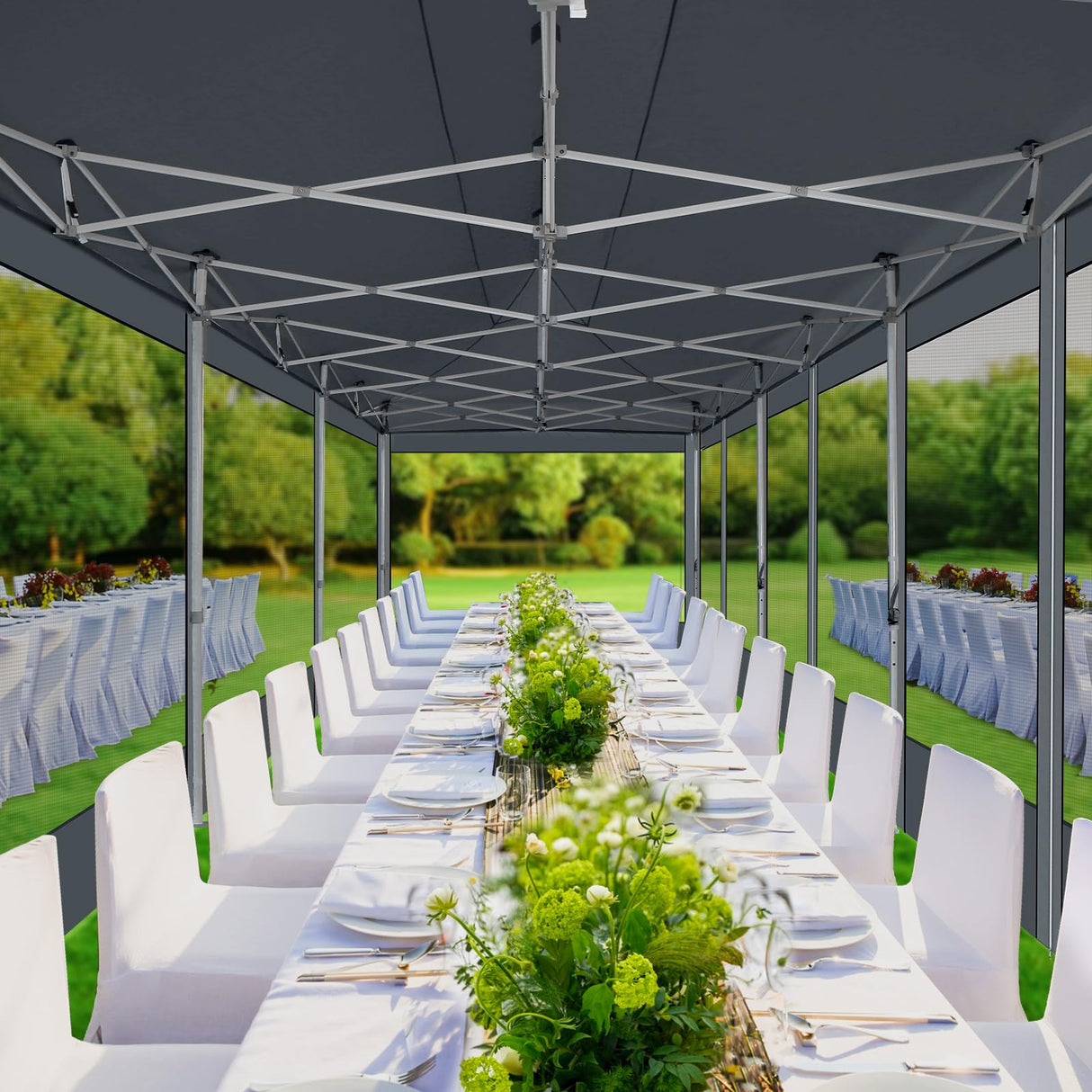 COBIZI 10x30 Canopy Tent, Heavy Duty Pop up Canopy with Sidewalls, Waterproof Easy Setup Canopy with Mosquito Netting, Outdoor Instant Screen Tents for Parties, Wedding with Roller Bag, Gray COBIZI