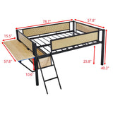 Bellemave Full Loft Bed with Desk, Gaming mid loft Bed with Desk, LED, Low loft beds for Adults, Teens, Kids, Black+Natural Bellemave