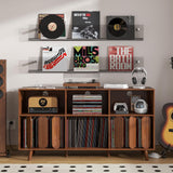 Oubayajia Large Record Player Stand With Power Outlet - Vinyl Storage Holder and Turntable Table (Walnut, 55.11''W*15.74''D*29.52''H) Oubayajia