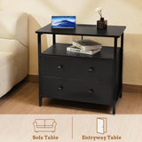 Edbuosy 27 inch Wide Nightstand with Charging Station, Bedside Table with Open Shelf, 2 Drawers Small Wood Dresser, End Side Table for Bedroom (Black) Edbuosy