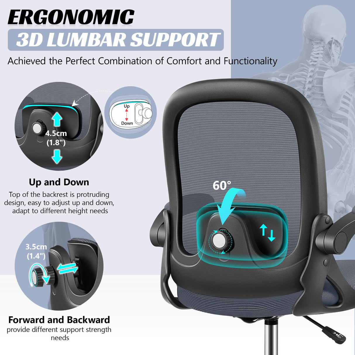 AtHope Drafting Chair, Tall Office Chair Ergonomic Standing Desk Chair,with Adjustable Footrest Ring, 3D Lumbar Support, Flip-up Armrests, Swivel Desk Stool for Drawing Working (Dark Gray) AtHope