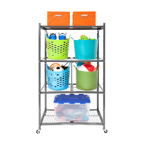 Origami R5 Foldable 4-Tier Garage Shelving Heavy Duty Shelving with Wheels, Metal Storage Rack Holds 1000 pounds, Garage Storage Rack & Organization, Storage Shelving (Platinum, R5 2-Pack) Origami