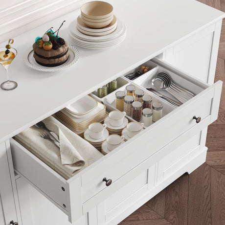 HITHOS 54" Buffet Cabinet with Storage, Modern Kitchen Buffet Sideboard with Drawer, Wood Coffee Bar Cabinet with Adjustable Shelves, Kitchen Storage Cabinet for Dining Room, Living Room, White HITHOS