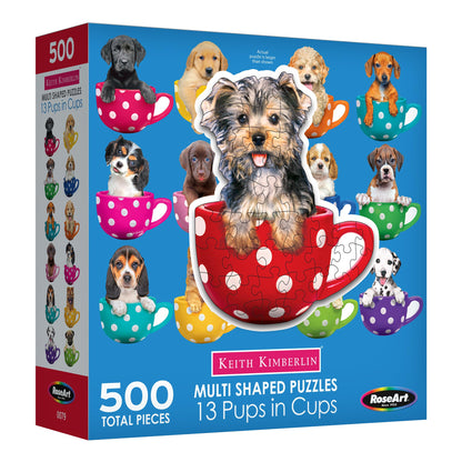 RoseArt - Mini-Shaped - Pups in Cups - 500 Piece Jigsaw Puzzle for Adults