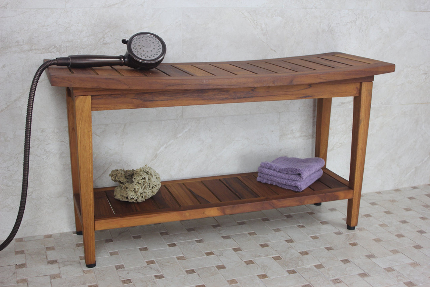 AquaTeak Patented 36" Maluku Teak Shower Bench with Shelf