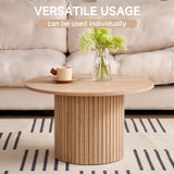 Valivestia Round Nesting Coffee Tables Set of 2, Mid Century Modern Small End Table with Fluted Style Drum Side Tables, Wood Slat Side Table Set for Living Room Bedroom Balcony Office Valivestia