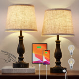 EJIAXIN Table Lamps Set of 2, Bedside Nightstand Lamps with USB Charging Ports, 3 Way Dimmable Touch with Linen Fabric Lampshade, Modern Small Lamp for Bedrooms, Living Room (Bulbs Included) EJIAXIN