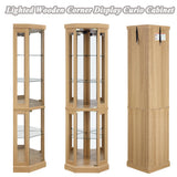 XZTUAJ Corner Curio Cabinet Display Case with Light, 69" H Glass Display Cabinet, Display Showcase Case Storage with Tempered Glass Door & Adjustable Glass Shelves for Living Room (Light Oak) XZTUAJ