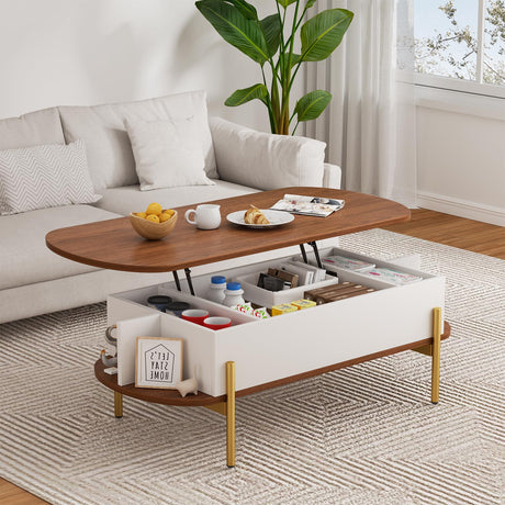 ALLSTAND 48" Oval Lift Top Coffee Table with Storage Metal Legs & Large Hidden Compartment, Coffee Table with Lifting Top with Open Shelf, Lift Coffee Table with Wooden Lift Tabletop for Living Room ALLSTAND