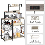 Yaheetech Bakers Rack with Power Outlet, 4-Tier Microwave Stand Cart Coffee Bar with Wire Basket and Wine Storage, Freestanding Kitchen Shelf Extra Counter Space, Gray Yaheetech