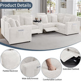 LEVNARY 6-Seat U Shaped Modular Sectional Sofa with Power Recliners, Faux Rabbit Fur Upholstery, Storage Console with Charging Ports & Cup Holders, Living Room Couch Set for Home Office (White) LEVNARY