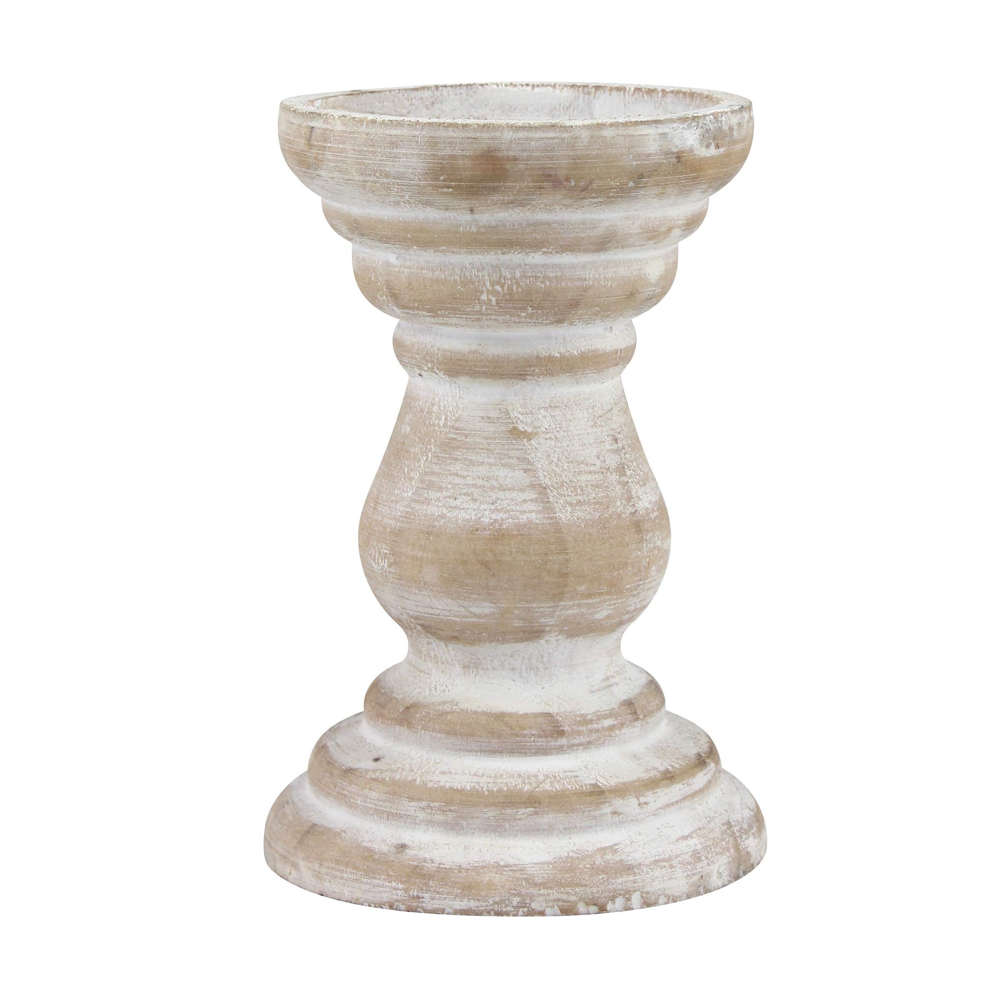 Stonebriar Antique White Wooden Pillar Candle Holder, Vintage Seaside Pillar Stand for Dining Table Centerpiece, Coffee Table, Mantel, Or Any Table Top, Medium - WoodArtSupply