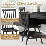 Giantex Wood Dining Chairs Set of 2, Solid Wood Windsor Dining Chair with Wide Seat, Max Load 400 Lbs, Country Wooden Slat Back Dining Room Chairs, Farmhouse Spindle Dining Chairs, Black Giantex