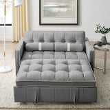 3 in 1 Sleeper Sofa Couch Bed, Small Tufted Velvet Convertible Loveseat Futon Sofa w/Pullout Bed, Adjustable Backrest, Cylinder Pillows for Living Room Apartment, Easy to Assemble, Grey, 55.5" Antetek