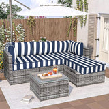 Outdoor Sectional Cushions, 5" Replacement Cushions for Patio Furniture, 9 Piece Water-Resistant Couch Replacement Set, for 4-seat Patio L Shaped Wicker Sofa (Blue Striped) Generic