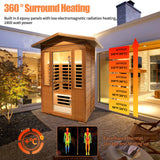 Outdoor Sauna 2 Person 1800W/110V Low EMF Dry Sauna Infrared Sauna for Home Inner Board Hemlock Wood/Outer Board Red Cedar, 8 Heating Panels with LCD Control Panel/Speaker and Tempered Glass Door HOSAUNA