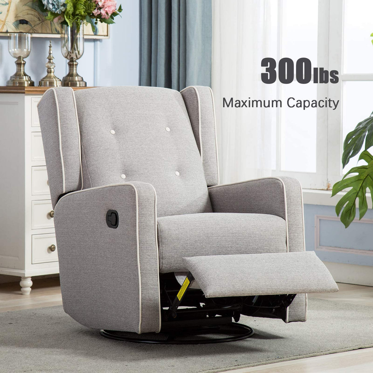 CANMOV Swivel Rocker Recliner Chair, Rocking Chair Nursery Glider Recliner, Manual Glider Chair for Nursery (Gray) CANMOV