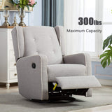 CANMOV Swivel Rocker Recliner Chair, Rocking Chair Nursery Glider Recliner, Manual Glider Chair for Nursery (Gray) CANMOV