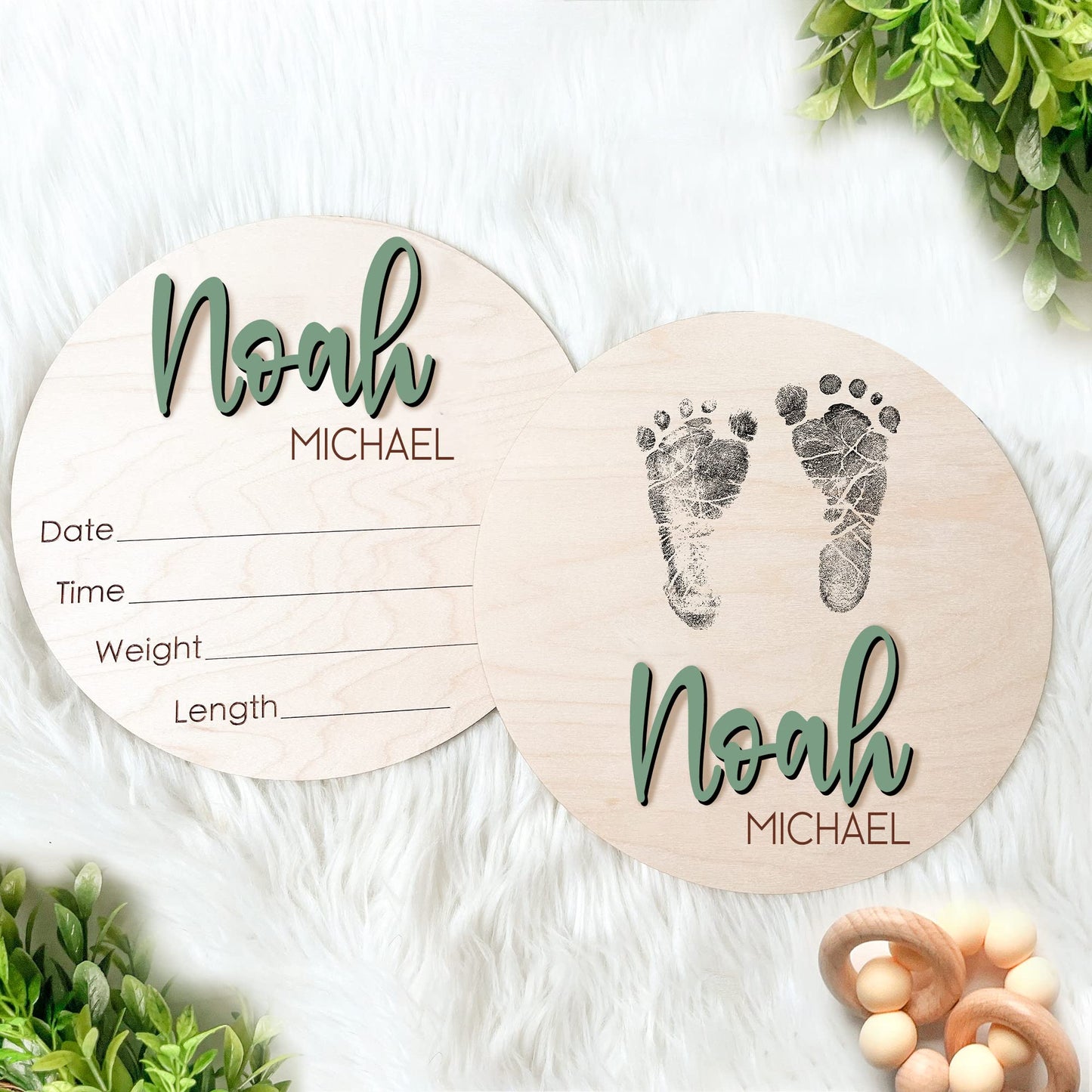 NAZENTI Personalized Wooden Baby Name Announcement Signs, Custom Baby Name Sign, Birth Announcement And Footprint Sign For Hospital, Baby Girl Or - WoodArtSupply