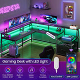 SEDETA L Shaped Gaming Desk, 66" Home Office Desk with File Drawer & Power Outlet, Corner Gaming Computer Desk with Led Lights, Monitor Shelf and Printer Storage Shelves, Two Person Desk, Black SEDETA