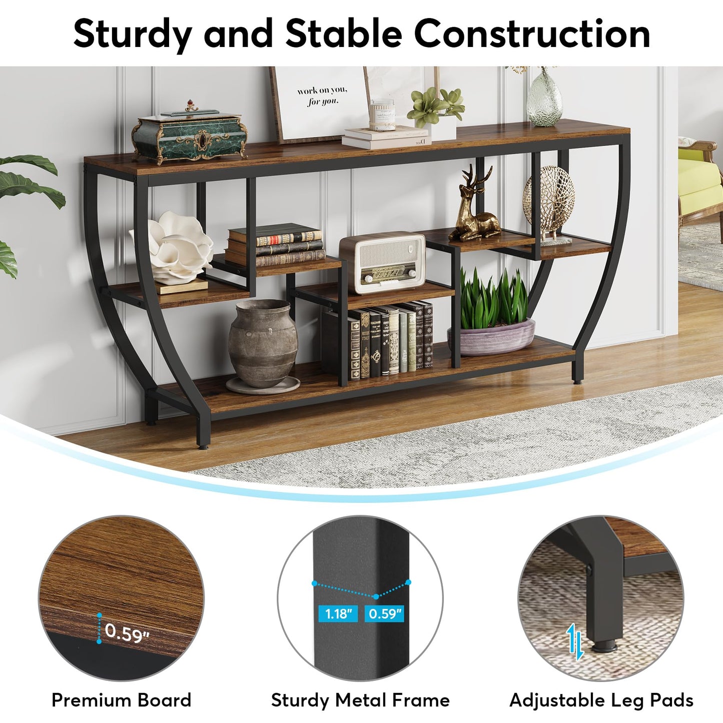 Tribesigns 70.9 Inch Long Sofa Table with Shelves, Rustic Console Table with Storage, Industrial Entryway Table TV Stand, Behind Couch Table Accent Tables for Living Room, Hallway, Foyer - WoodArtSupply