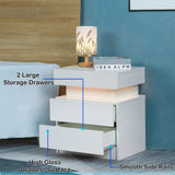 Yoluckea LED Nightstand for Bedroom, Modern High Gloss Wood 2 Drawers White Nightstand Bedside Table End Table with Flip Top Hidden Storage Compartment for Bedroom Living Room Yoluckea