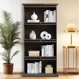 HIUU Brown Glass Display Curio Cabinet with Glass Doors,Brown Showcase Display Cabinet,Shelves with Flip-Up Glass Doors,Farmhouse Barrister Bookcase HIUU