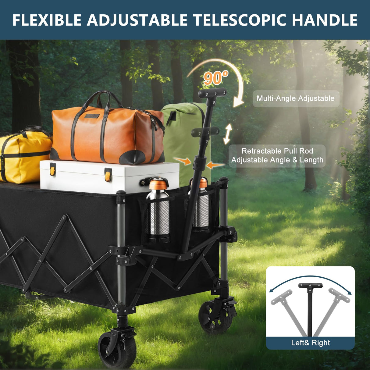 Favoyard Collapsible Wagon Carts Foldable 220L & 360LBS Portable Folding Wagons with All-Terrain Wheels & Brakes Heavy Duty Outdoor Utility Carts for Grocery Camping Shopping Sports Garden Favoyard