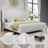 PaPaJet King Platform Bed Frame 51.2" High Headboard Tall Upholstered Bed/No Box Spring Required/Wood Slat Support/Easy Assembly White PaPaJet
