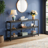 Tribesigns 55-Inch Industrial Sofa Table, 3-Tier Console Table with Metal Frame and Open Shelves, Modern Decorative Shelf, Open TV Shelf for Living Room, Entryway, Hallyway (Black) Tribesigns