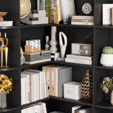 FOTOSOK 74” Tall Corner Bookshelf, 6-Tier Bookshelf and Bookcase with Open Storage, L Shaped Tall Bookcases Wooden Storage Shelves for Home Office, Thickened Boards for Better Load Bearing, Black FOTOSOK