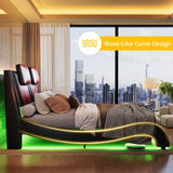 Jocisland LED Bed Frame Full, Modern Faux Leather Upholstered Platform Bed, Wave Like Curve Design No Box Spring Needed, Red Jocisland