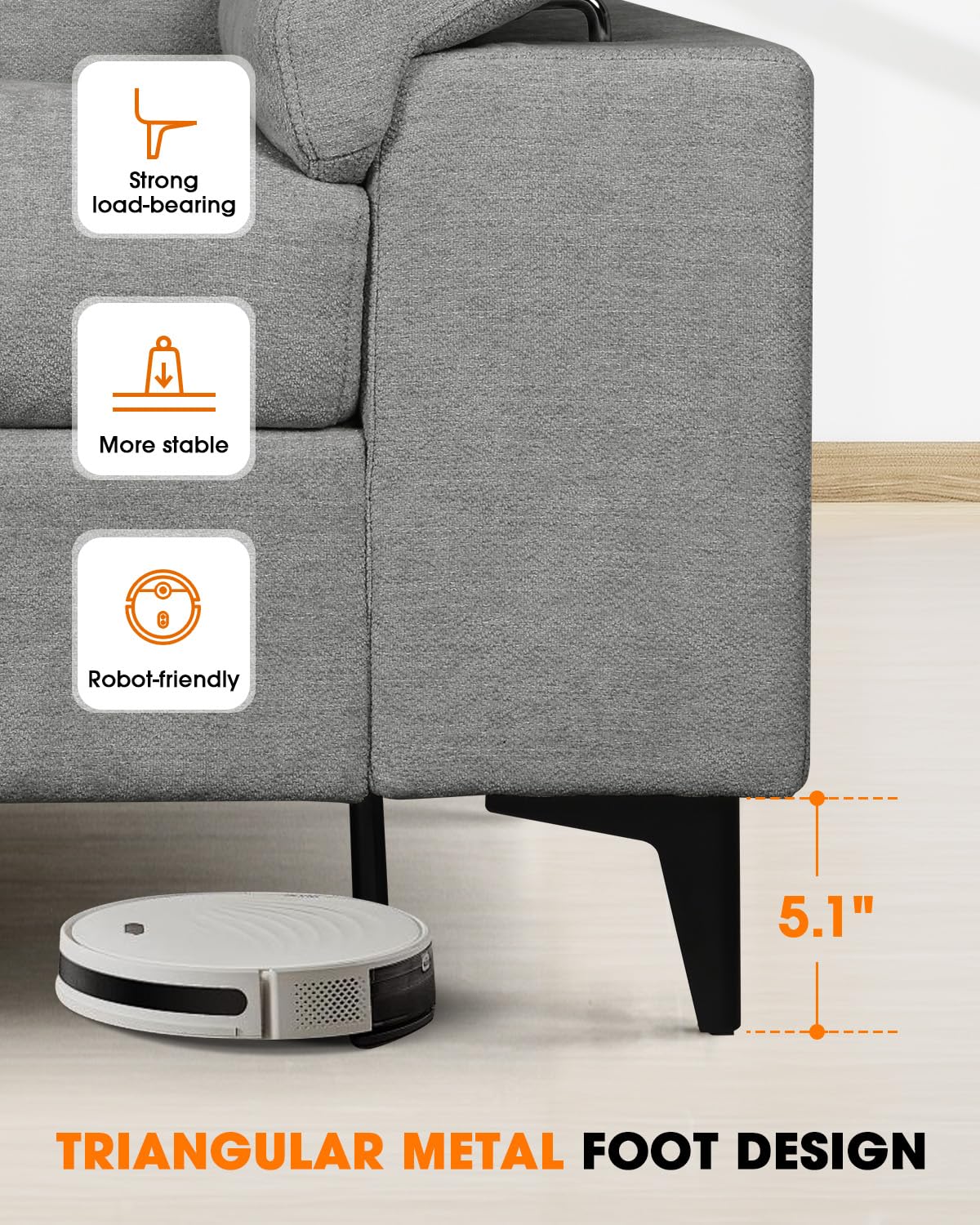 71.25" Modern Couches for Living Room, Deep Seat Sofa with 8” Cushion, Comfy 2-Seater Chenille Loveseat with Convertible Armrest, Removable Sofa Cover, High Leg(Light Gray) Upvilla