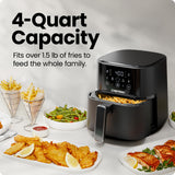 Chefman Air Fryer – 4 QT Compact Airfryer for Quick & Easy Meals in Minutes, Features Hi-Fry Technology for Extra Crisp, Touchscreen Controls with 4 Presets, Nonstick & Dishwasher Safe Basket - Black Chefman