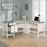 Sauder Cottage Road L-Desk, L: 65.12" x W: 58.66" x H: 29.76", Soft White Finish Sauder