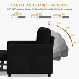 DWVO 55" Convertible Sofa Bed, 3-in-1 Sleeper Sofa with Pull-Out Bed, Linen Futon Couch with Side Pocket and Adjustable Backrest, Modern Loveseat for Living Room, Balck DWVO