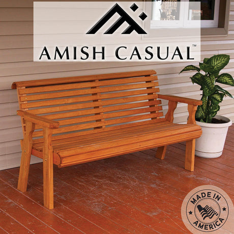 Amish Casual Heavy Duty 4 Foot Roll Back Outdoor Bench in Cedar Stain - Amish Made in The USA from Treated Pine for Outdoor Durability, 700 Lb Weight Capacity Amish Casual