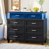 VIAGDO Dresser for Bedroom with 8 Drawers, Chest of Drawers with LED Light, Tall Wide Dresser for Storage and Organization, Black Dresser for Bedroom, Living Room, Closet VIAGDO