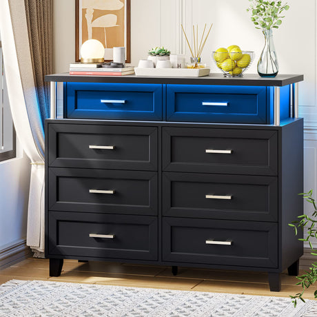 VIAGDO Dresser for Bedroom with 8 Drawers, Chest of Drawers with LED Light, Tall Wide Dresser for Storage and Organization, Black Dresser for Bedroom, Living Room, Closet VIAGDO